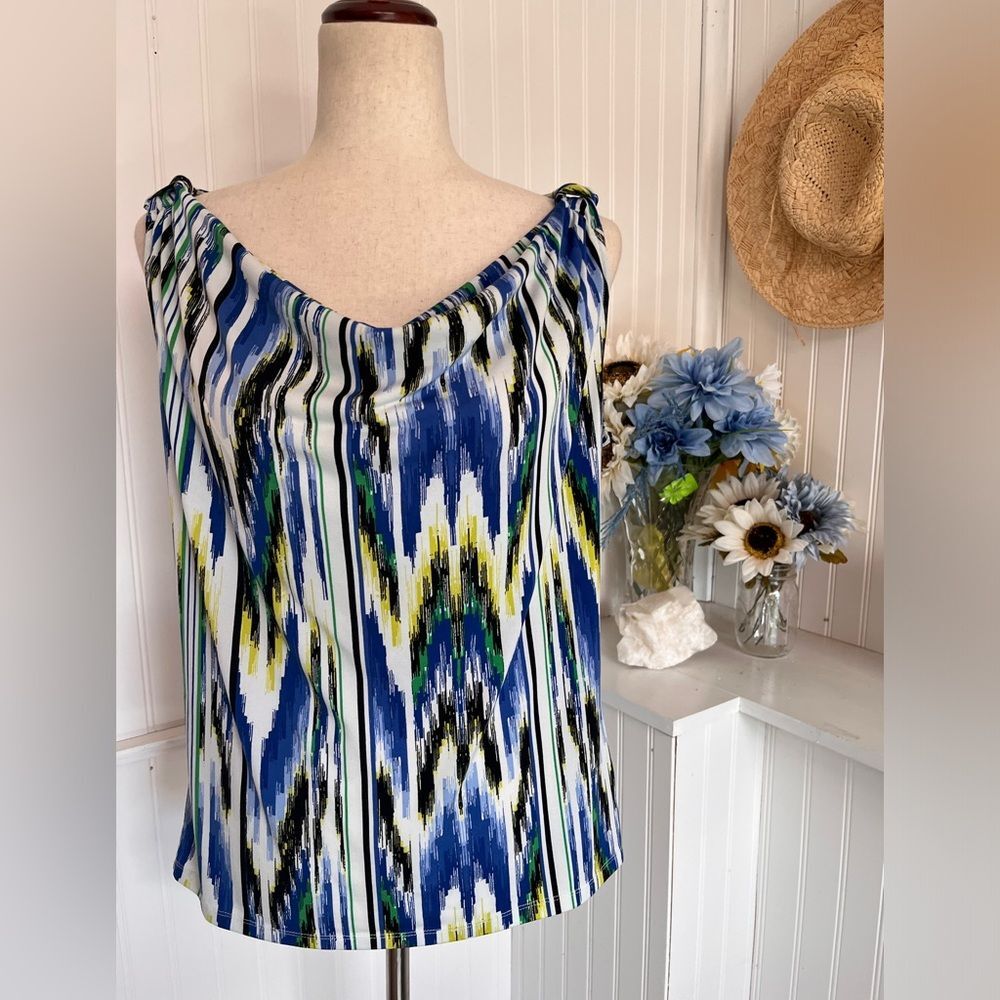 Multicolored Sleeveless Cowl Neck Top